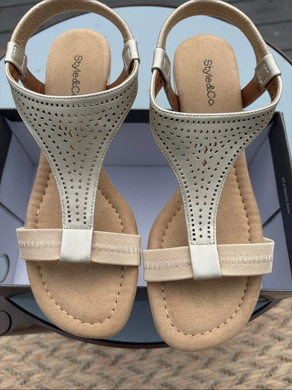 Style & Co. Women’s Metallic Champagne T-Strap Wedge Sandals